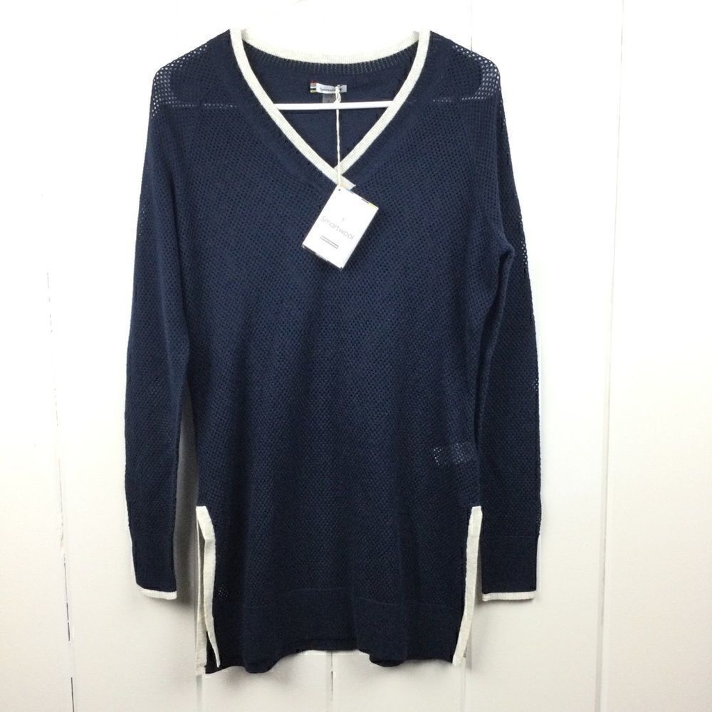 Smartwool Tunic Sweater NWT Navy & Gray Wool V-neck‎